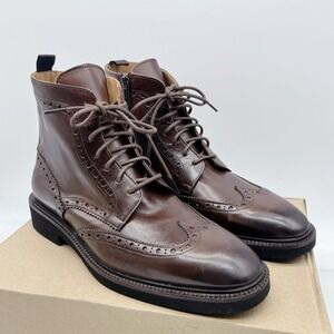 Bruno Magli Vincenzo Men's Wing Tip Boots Dark Brown Supple Leather Lace Up 9.5